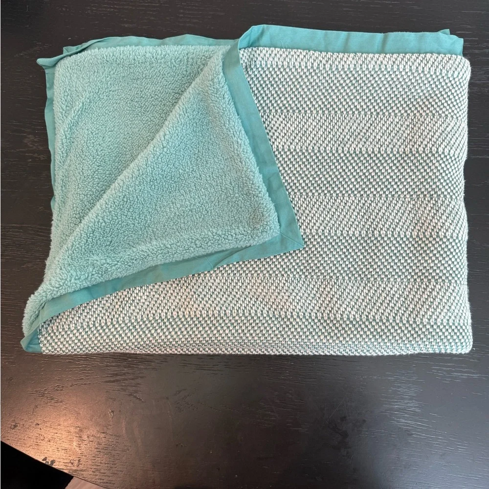 West Elm Light Teal and White Baby Blanket
